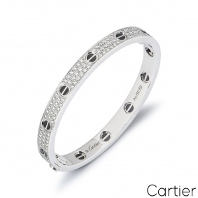 Cartier White Gold Pave Diamond & Ceramic Love Bracelet Size 19 N6032419 Cartier White Gold Pave Diamond & Ceramic Love Bracelet Size 19 N6032419